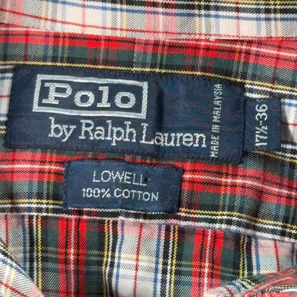 Vintage Polo Ralph Lauren Lowell Button Up Shirt Mens‎ 17.5-36 Red Plaid Casual